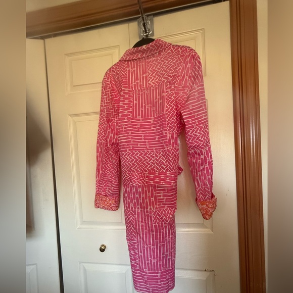 Stunning Lilly Pulitzer Pink & Orange Dress with Attached Belt - L - Picture 2 of 6